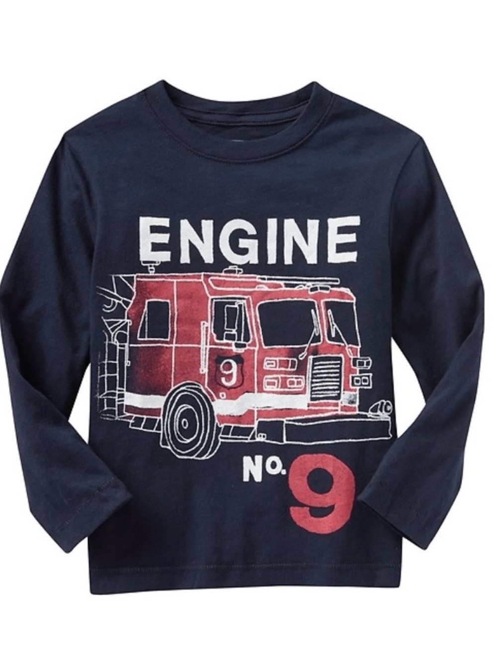 Baby Gap Toddler Boys’ Long Sleeve Navy Fire Engine Truck Crewneck Top Size 2